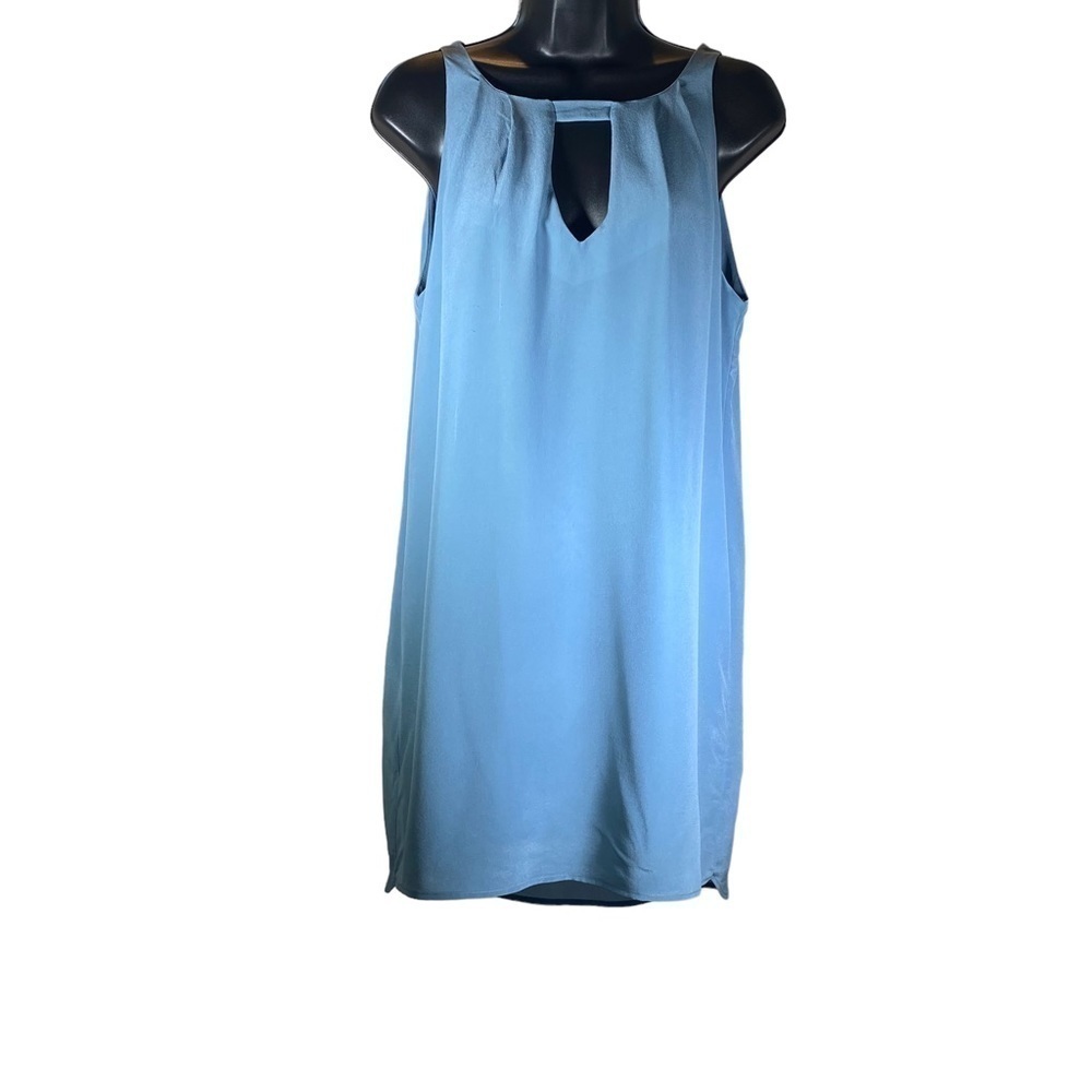 Krisa Small blue shift mini cocktail dress keyhole neck & back 100% silk lined